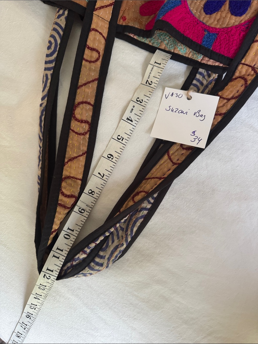 Caravan Bohemian Boutique Boho Floral Embroidered Tote Bag in Brown and Teal - Picture 11 of 11